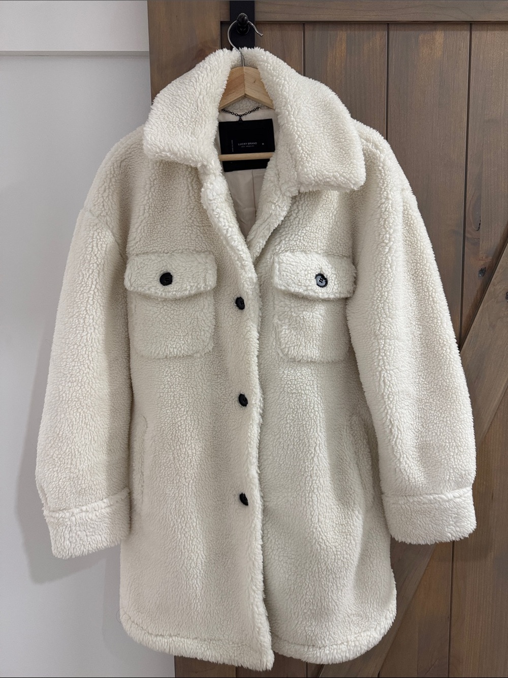 Lucky Brand Cream Faux Shearling Button-Front Jacket
